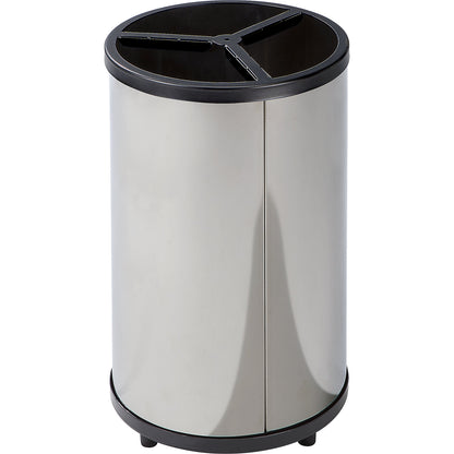 Recyclable waste collector, round, capacity 3 x 30 l, HxØ 720 x 420 mm, stainless steel, without hood.