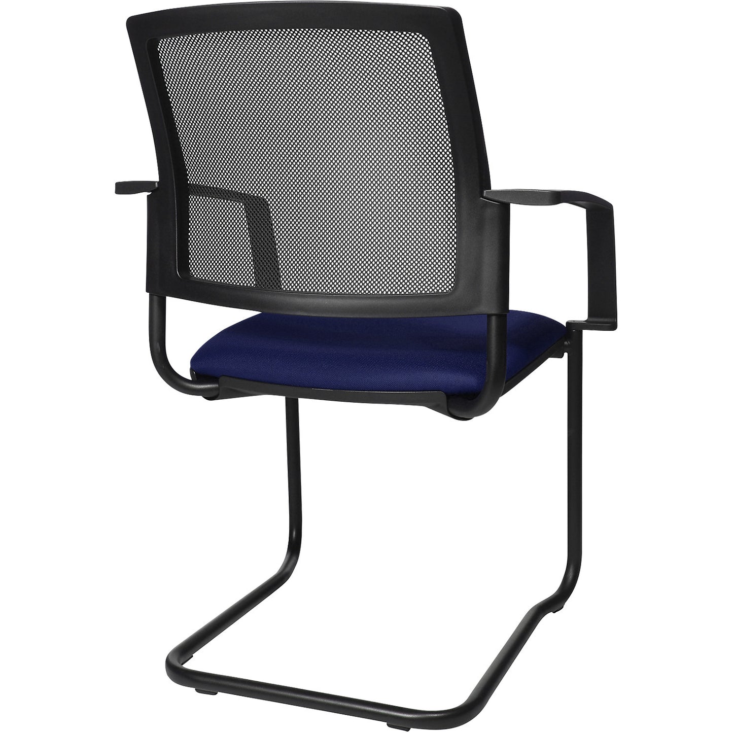 Mesh stacking chair, cantilever chair, pack of 2, blue seat, black frame.