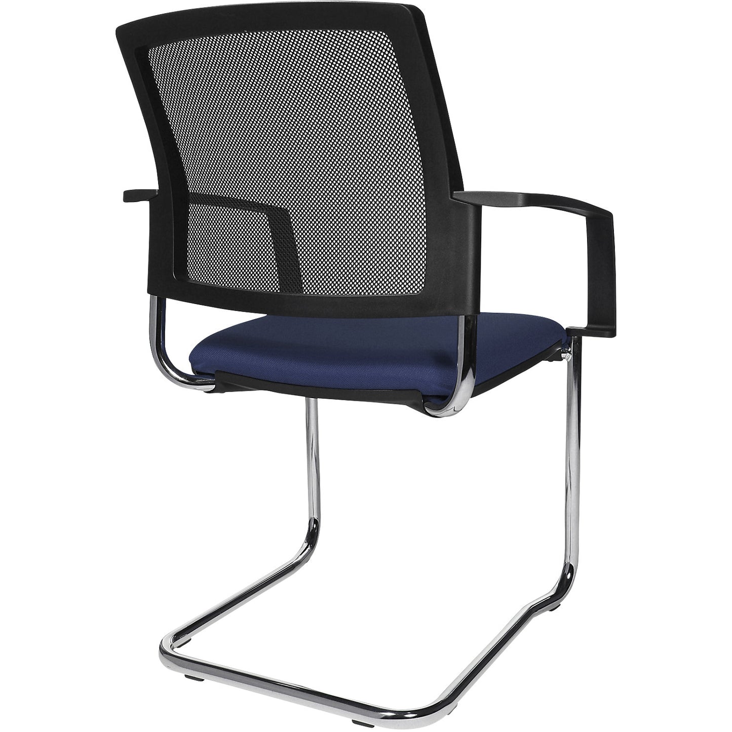 Mesh stacking chair, cantilever chair, pack of 2, blue seat, chrome frame.