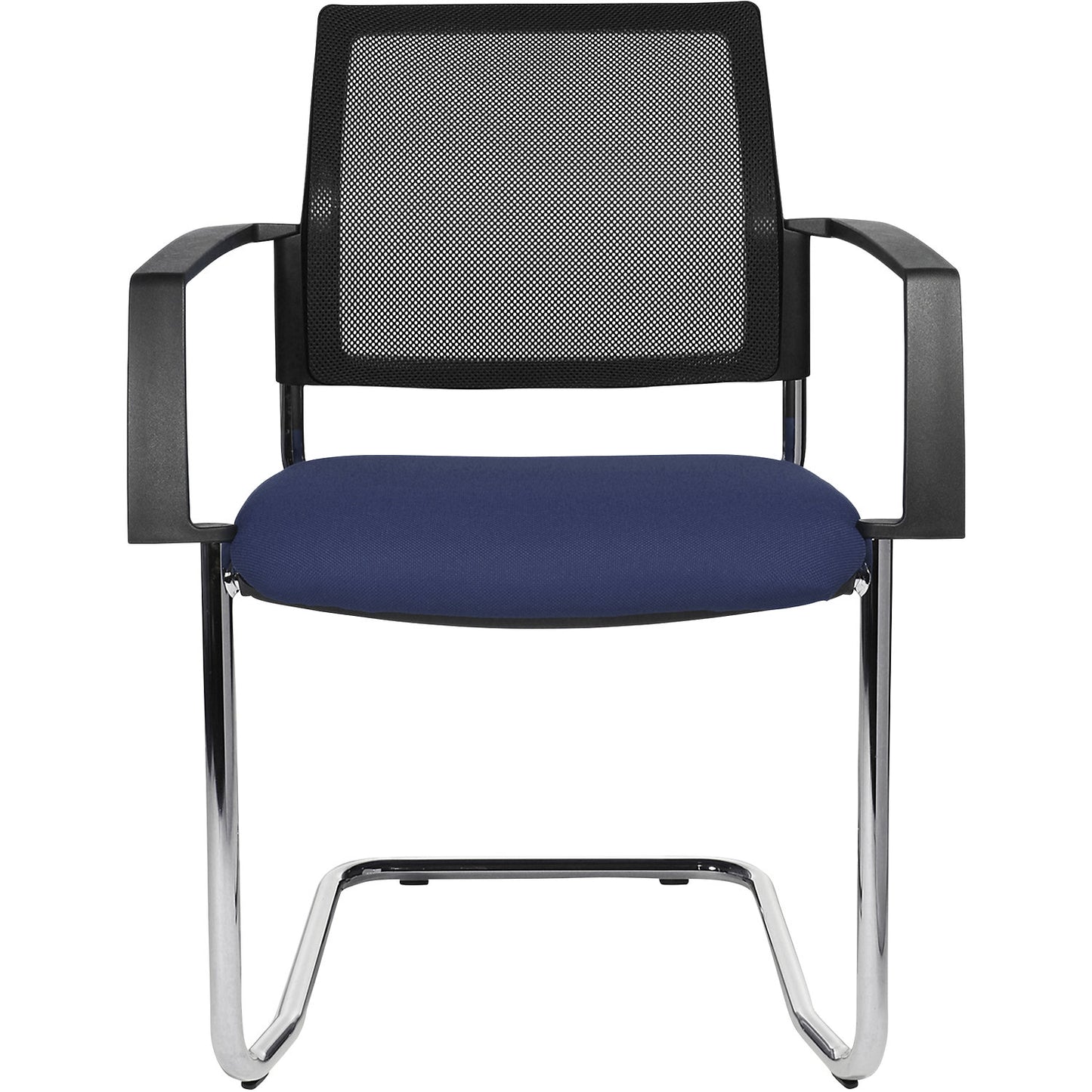 Mesh stacking chair, cantilever chair, pack of 2, blue seat, chrome frame.