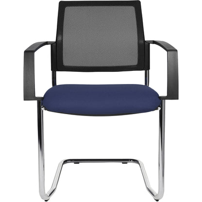 Mesh stacking chair, cantilever chair, pack of 2, blue seat, chrome frame.