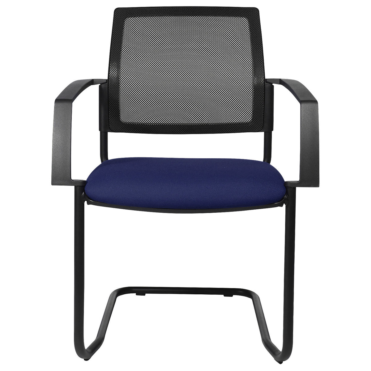 Mesh stacking chair, cantilever chair, pack of 2, blue seat, black frame.
