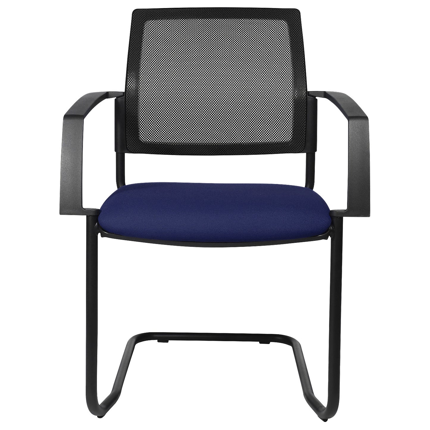 Mesh stacking chair, cantilever chair, pack of 2, blue seat, black frame.