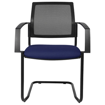 Mesh stacking chair, cantilever chair, pack of 2, blue seat, black frame.