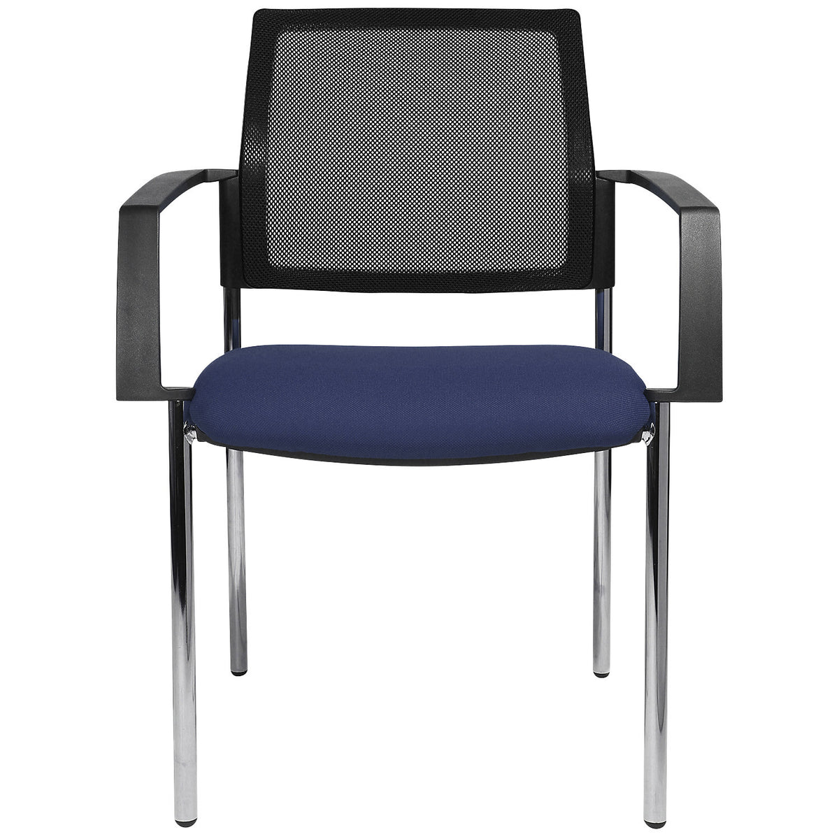 Mesh stacking chair, 4-leg, pack of 2, blue seat, chrome frame.