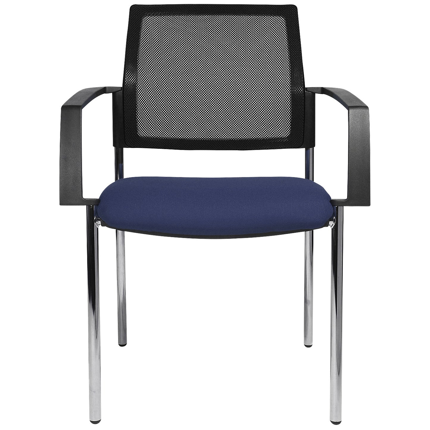 Mesh stacking chair, 4-leg, pack of 2, blue seat, chrome frame.