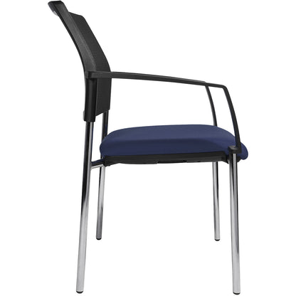 Mesh stacking chair, 4-leg, pack of 2, blue seat, chrome frame.