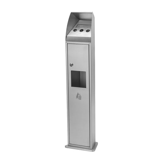 Combination waste collector and ashtray, stainless steel, capacity 4 l, WxHxD 240 x 1000 x 190 mm, with door.