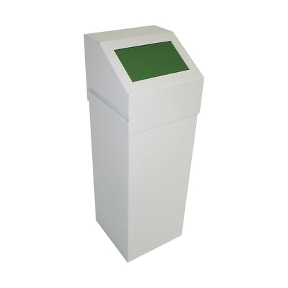 Steel recyclable waste collector, capacity 65 l, with green lid.
