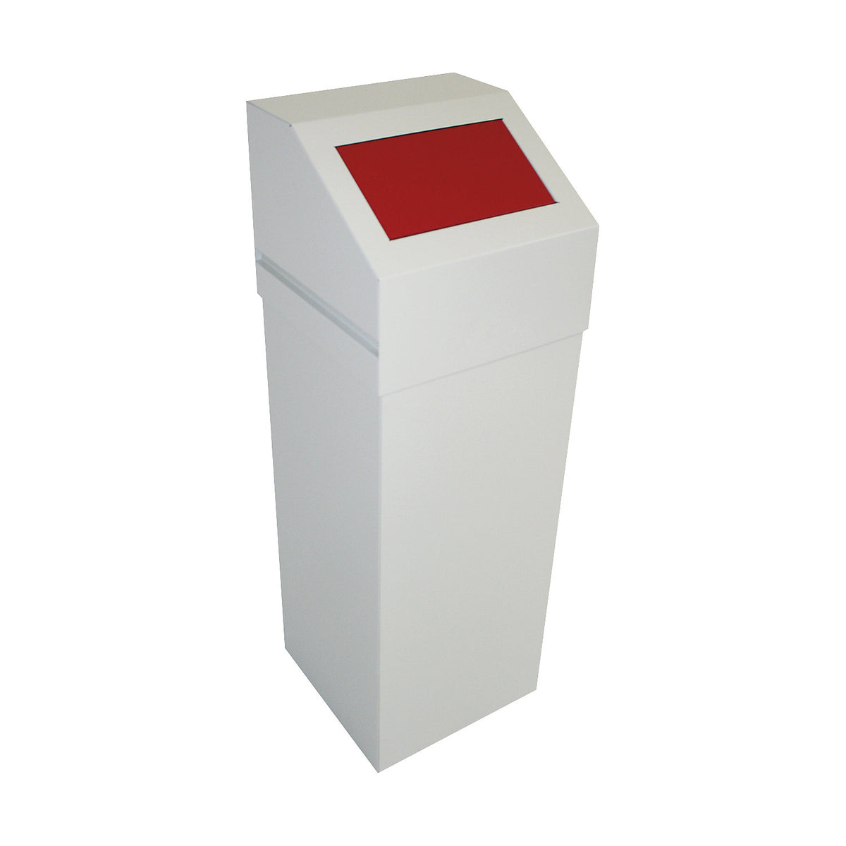 Steel recyclable waste collector, capacity 65 l, with red lid.