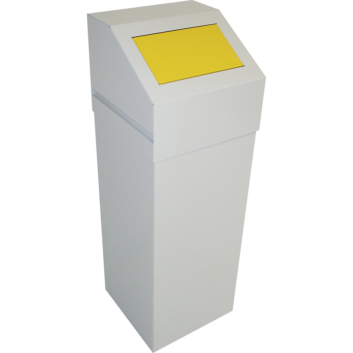 Steel recyclable waste collector, capacity 65 l, with yellow lid.