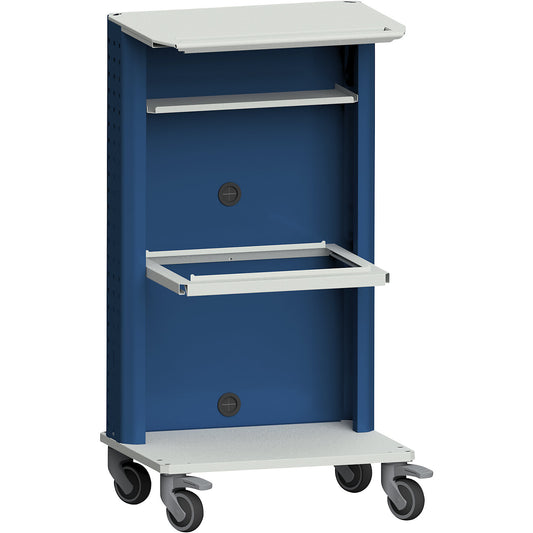 Laptop / equipment trolley, with suspension file drawer, grey / blue.
