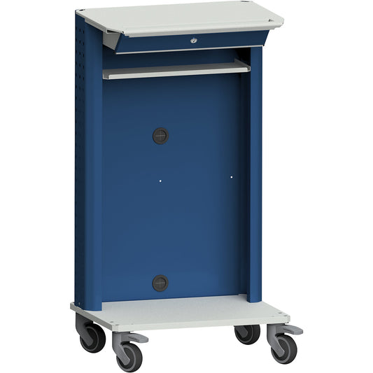 Laptop / equipment trolley, with laptop compartment, grey / blue.