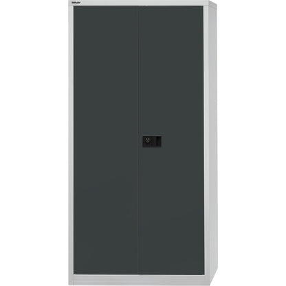 UNIVERSAL double door cupboard, HxWxD 1950 x 914 x 400 mm, 4 zinc plated shelves, 5 file heights, light grey / charcoal.