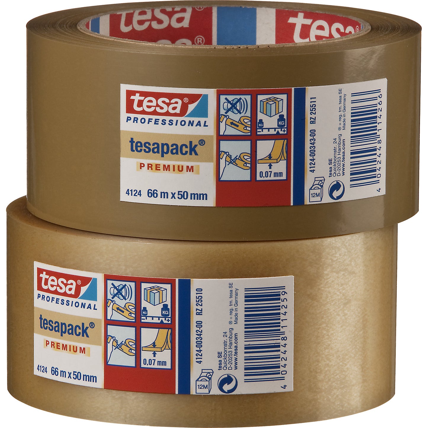 PVC packing tape, tesapack® 4124 Premium, pack of 36 rolls, transparent, tape width 50 mm.