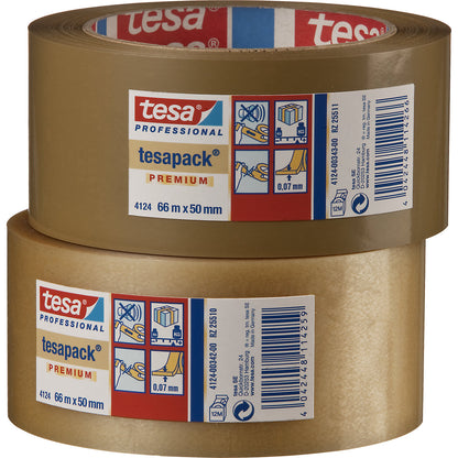 PVC packing tape, tesapack® 4124 Premium, pack of 36 rolls, transparent, tape width 50 mm.