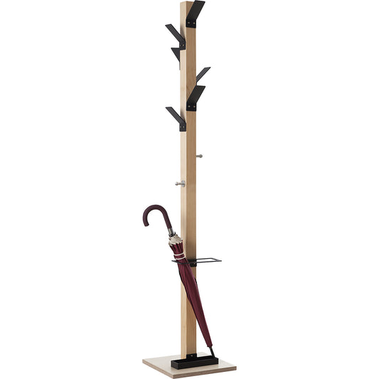 Coat stand, solid wood, with umbrella stand and drip tray, black head.