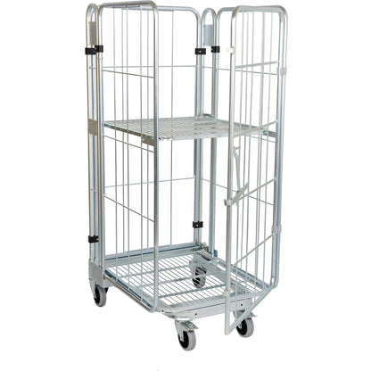 Roll container, nestable, 4-sided, with mesh shelf, HxWxD 1770 x 729 x 818 mm, with 1 shelf.