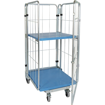 Roll container, nestable, 4-sided, with plastic base, HxWxD 1770 x 729 x 818 mm, with 1 shelf.