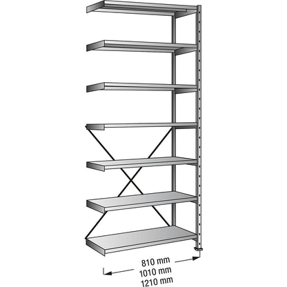 Boltless industrial and storage shelving unit, h 2640 mm, shelf width 800 mm, 7 shelves, depth 500 mm, extension shelf unit.