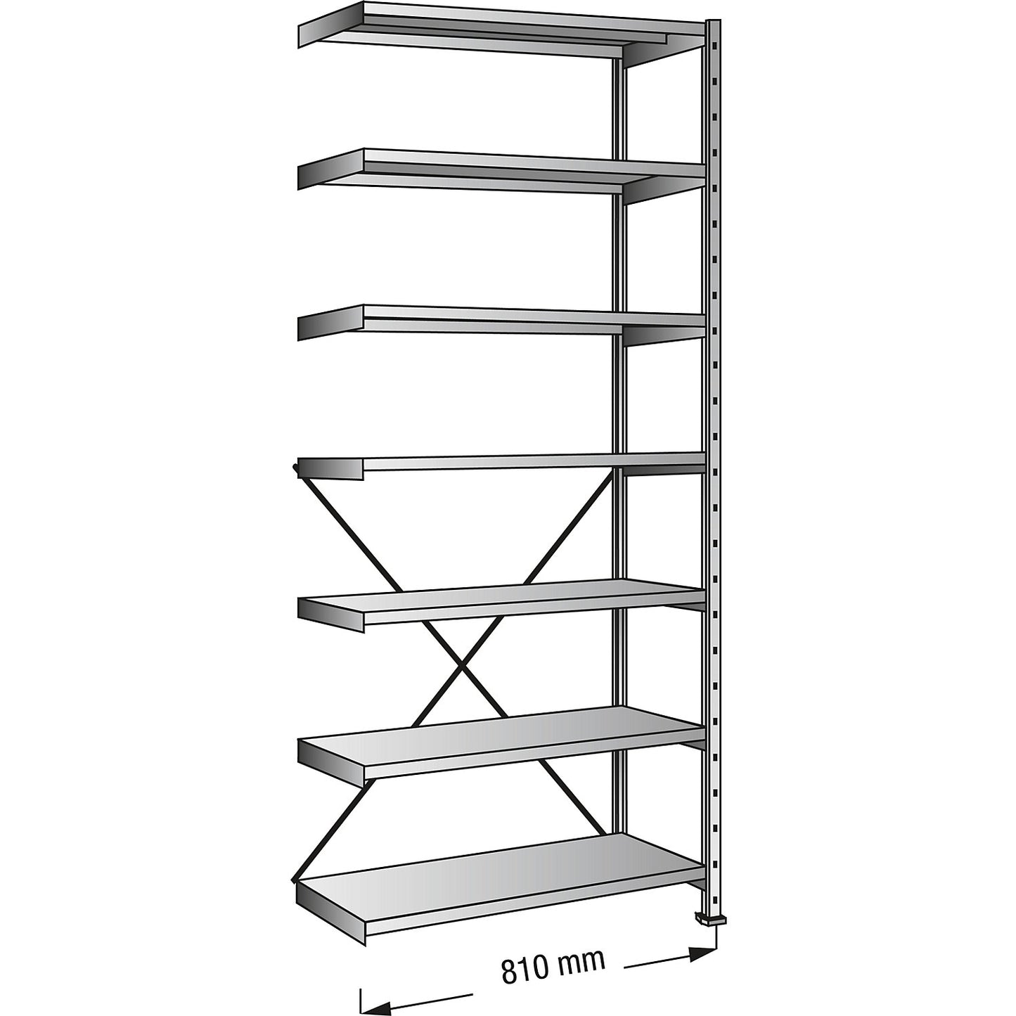 Boltless industrial and storage shelving unit, h 2640 mm, shelf width 800 mm, 7 shelves, depth 600 mm, extension shelf unit.
