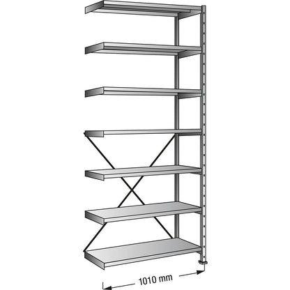 Boltless industrial and storage shelving unit, h 2640 mm, shelf width 1000 mm, 7 shelves, depth 400 mm, extension shelf unit.