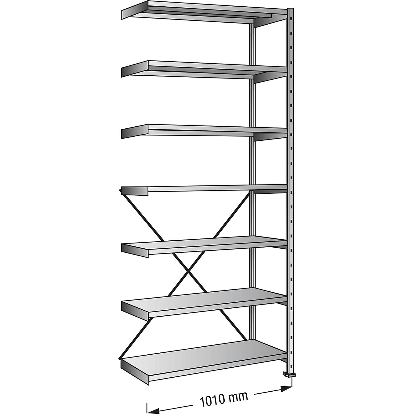 Boltless industrial and storage shelving unit, h 2640 mm, shelf width 1000 mm, 7 shelves, depth 600 mm, extension shelf unit.