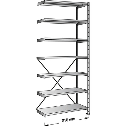 Boltless industrial and storage shelving unit, h 3000 mm, shelf width 800 mm, 7 shelves, depth 300 mm, extension shelf unit.