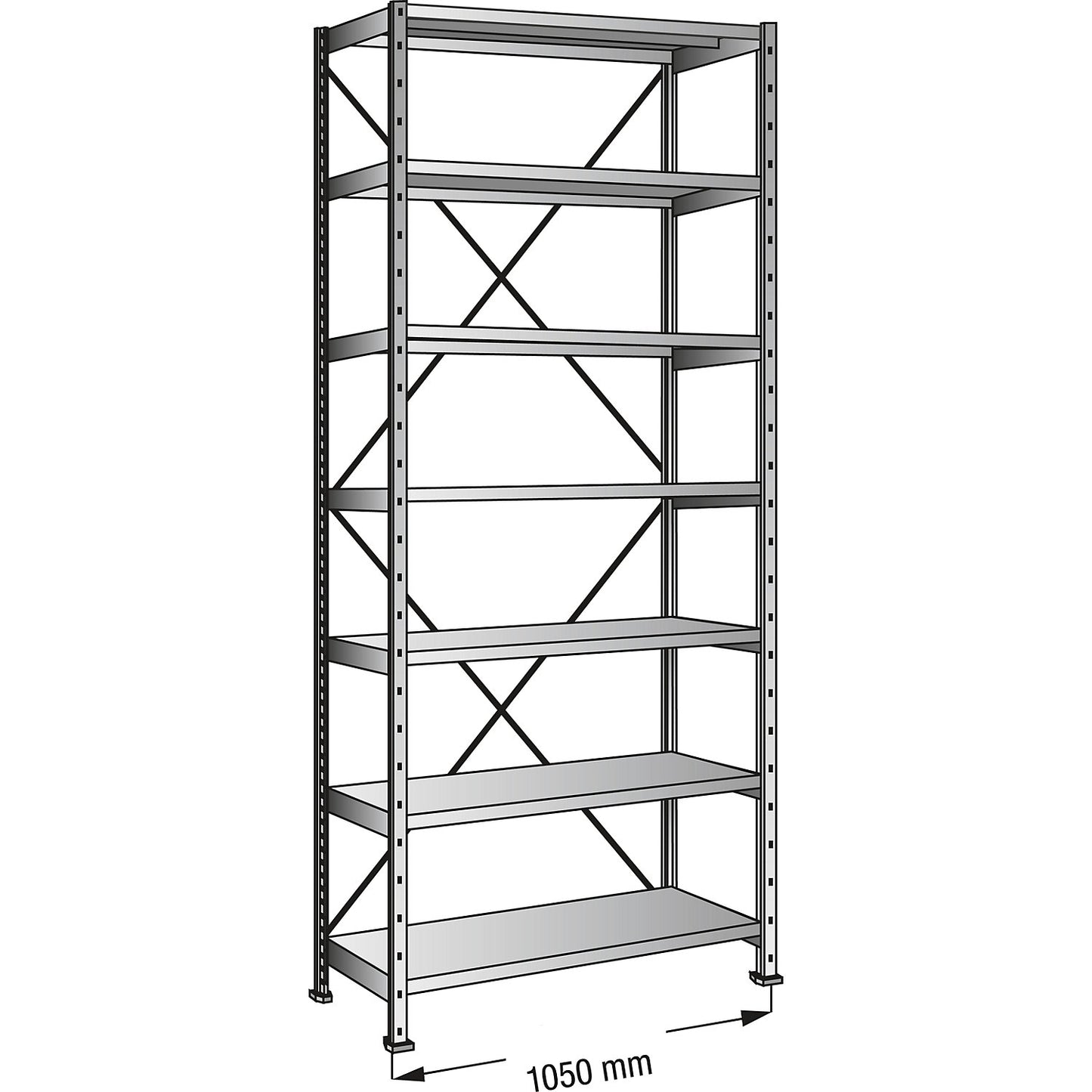 Boltless industrial and storage shelving unit, h 3000 mm, shelf width 1000 mm, 7 shelves, depth 300 mm, standard shelf unit.