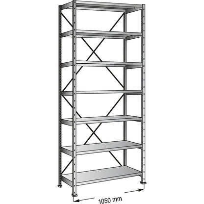 Boltless industrial and storage shelving unit, h 3000 mm, shelf width 1000 mm, 7 shelves, depth 300 mm, standard shelf unit.