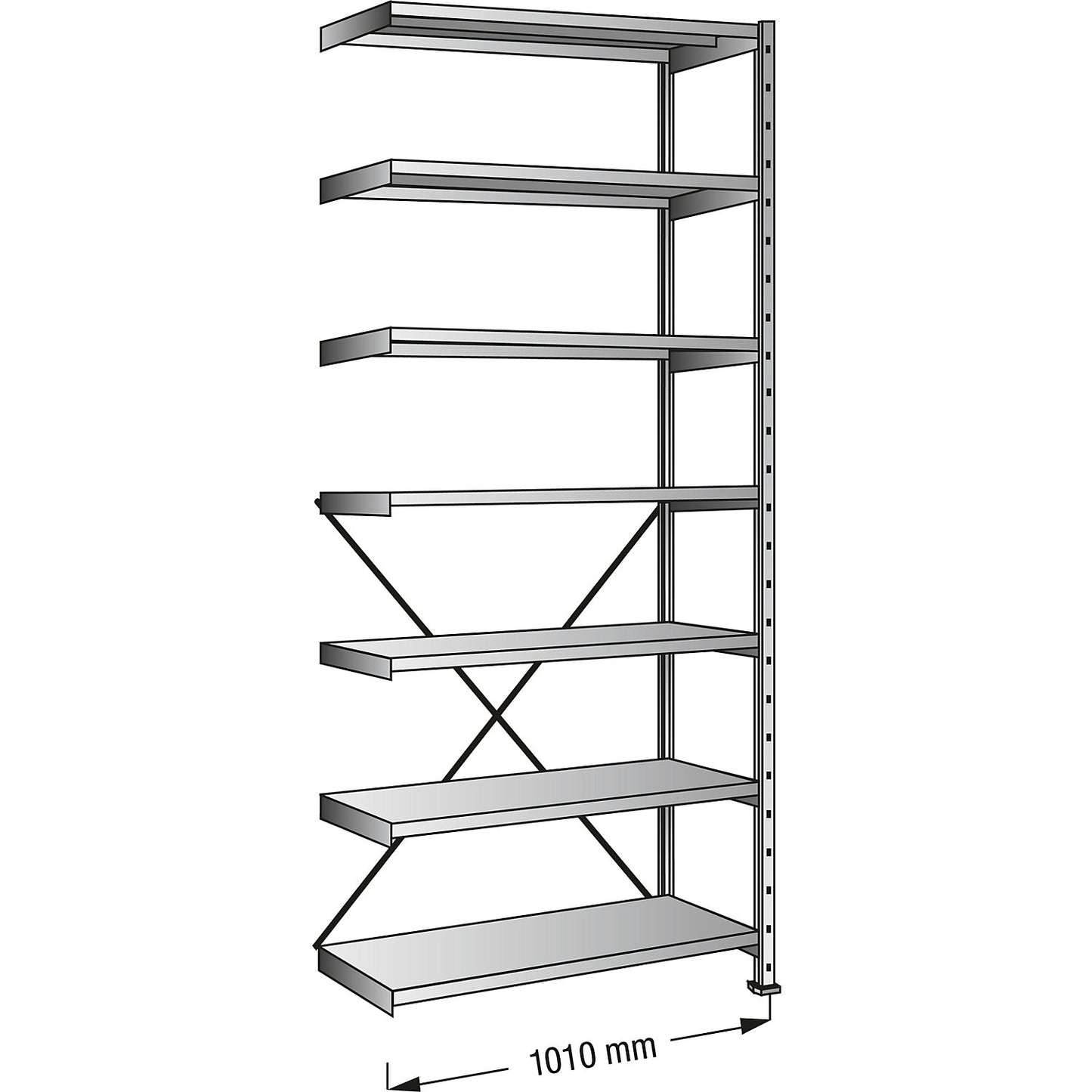 Boltless industrial and storage shelving unit, h 3000 mm, shelf width 1000 mm, 7 shelves, depth 200 mm, extension shelf unit.