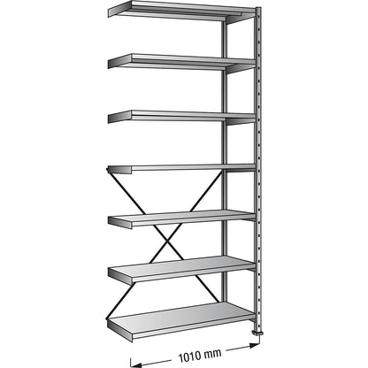 Boltless industrial and storage shelving unit, h 3000 mm, shelf width 1000 mm, 7 shelves, depth 200 mm, extension shelf unit.
