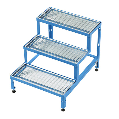 Stairway for modular platform system, with mesh treads, 3 steps.