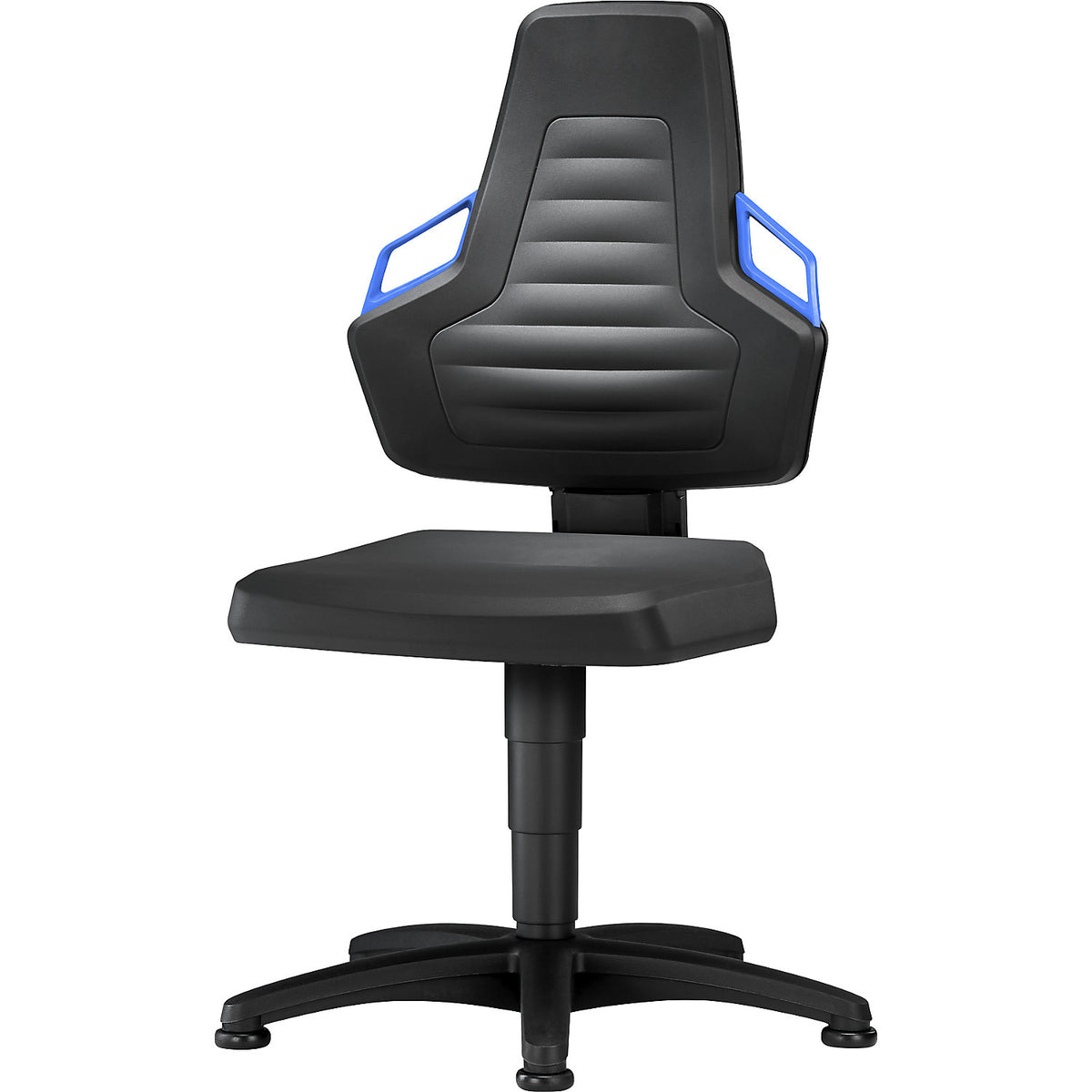 Industrial swivel chair with handles, gas lift height adjustment, with floor glides, PU foam.