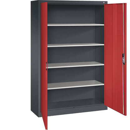 ACURADO universal cupboard, WxD 1200 x 400 mm, black grey / flame red.