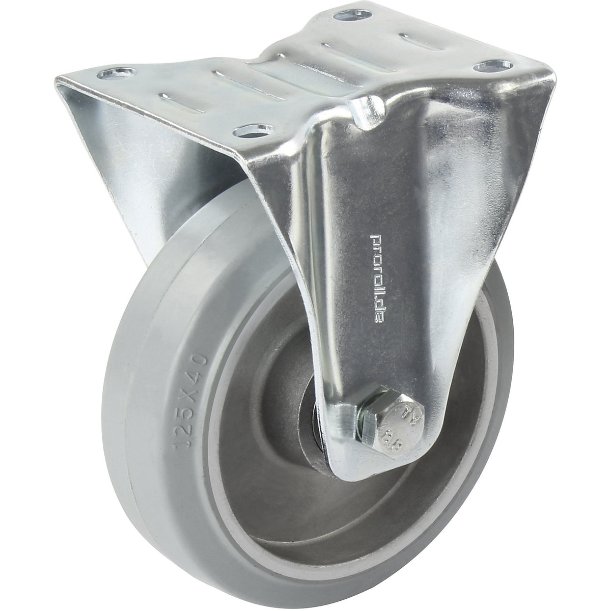 Elastic solid rubber tyre, grey, wheel Ø x width 125 x 40 mm, spoke rim, fixed castor.