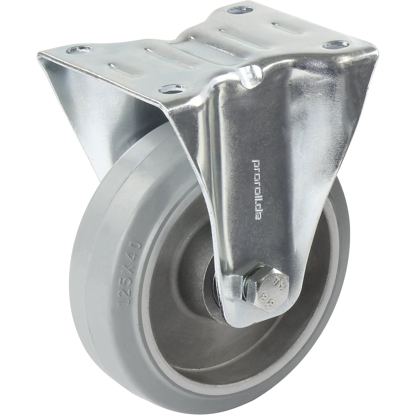 Elastic solid rubber tyre, grey, wheel Ø x width 100 x 40 mm, spoke rim, fixed castor.