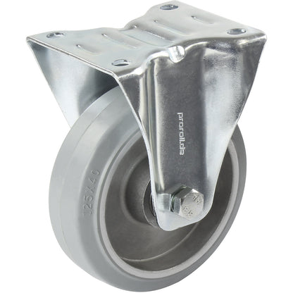 Elastic solid rubber tyre, grey, wheel Ø x width 100 x 40 mm, spoke rim, fixed castor.