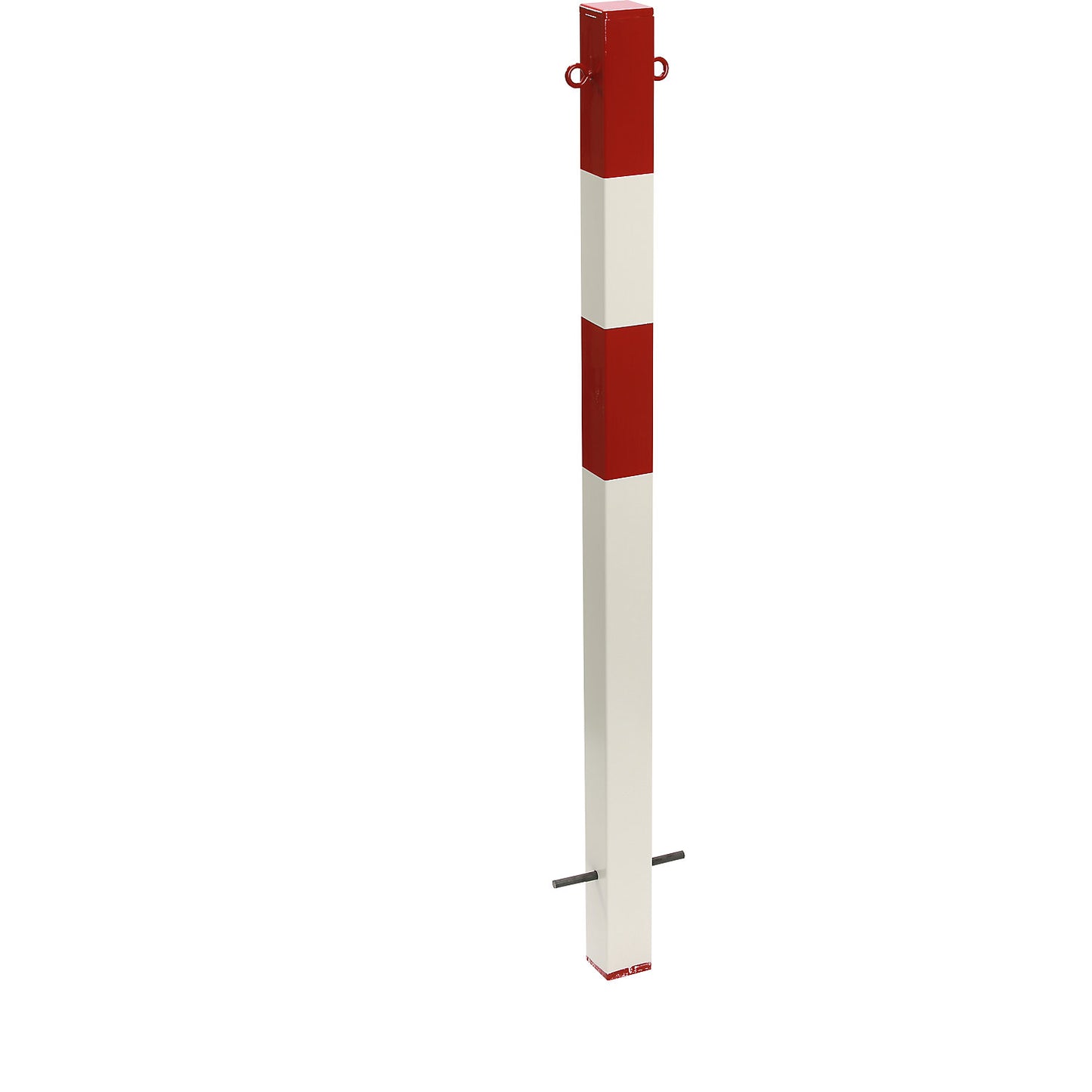 Bollard Morion, for setting in concrete, 70 x 70 mm, painted red/white, 2 eyelets.