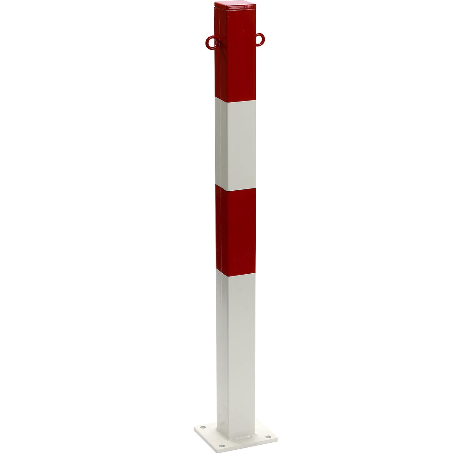 Bollard Morion, for bolting in place, 70 x 70 mm, painted red/white, 2 eyelets.