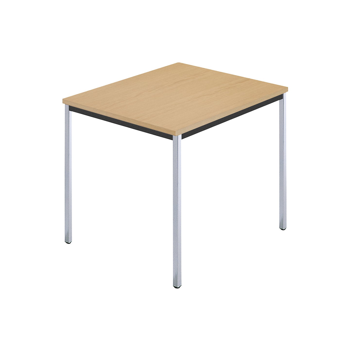 Rectangular table, square tubular steel chrome plated, WxD 800 x 800 mm, natural beech finish.