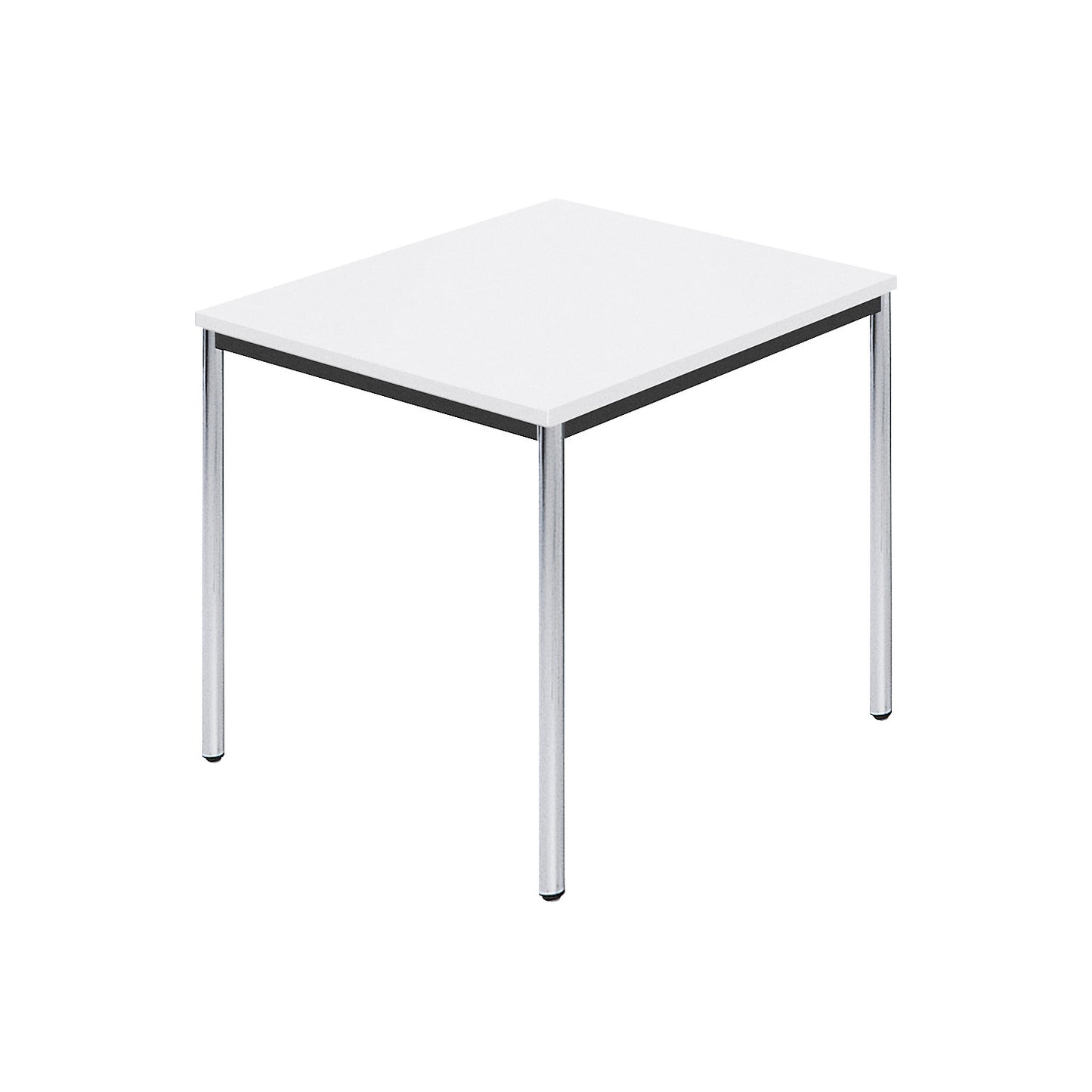 Rectangular table, chrome plated round tubes, WxD 800 x 800 mm, white.
