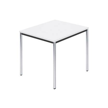 Rectangular table, chrome plated round tubes, WxD 800 x 800 mm, white.