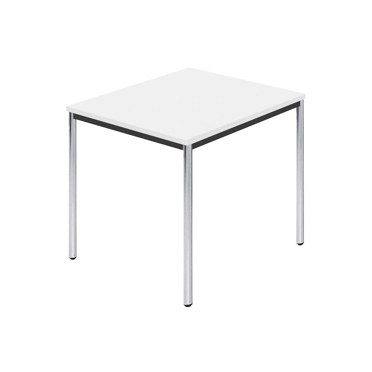 Rectangular table, chrome plated round tubes, WxD 800 x 800 mm, white.