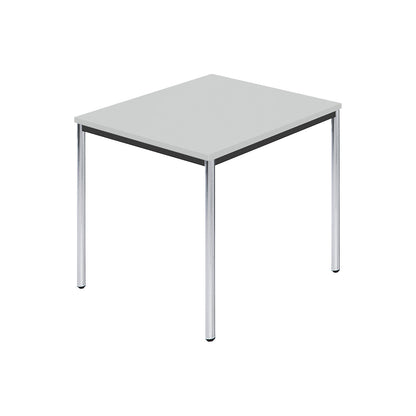 Rectangular table, chrome plated round tubes, WxD 800 x 800 mm, grey.
