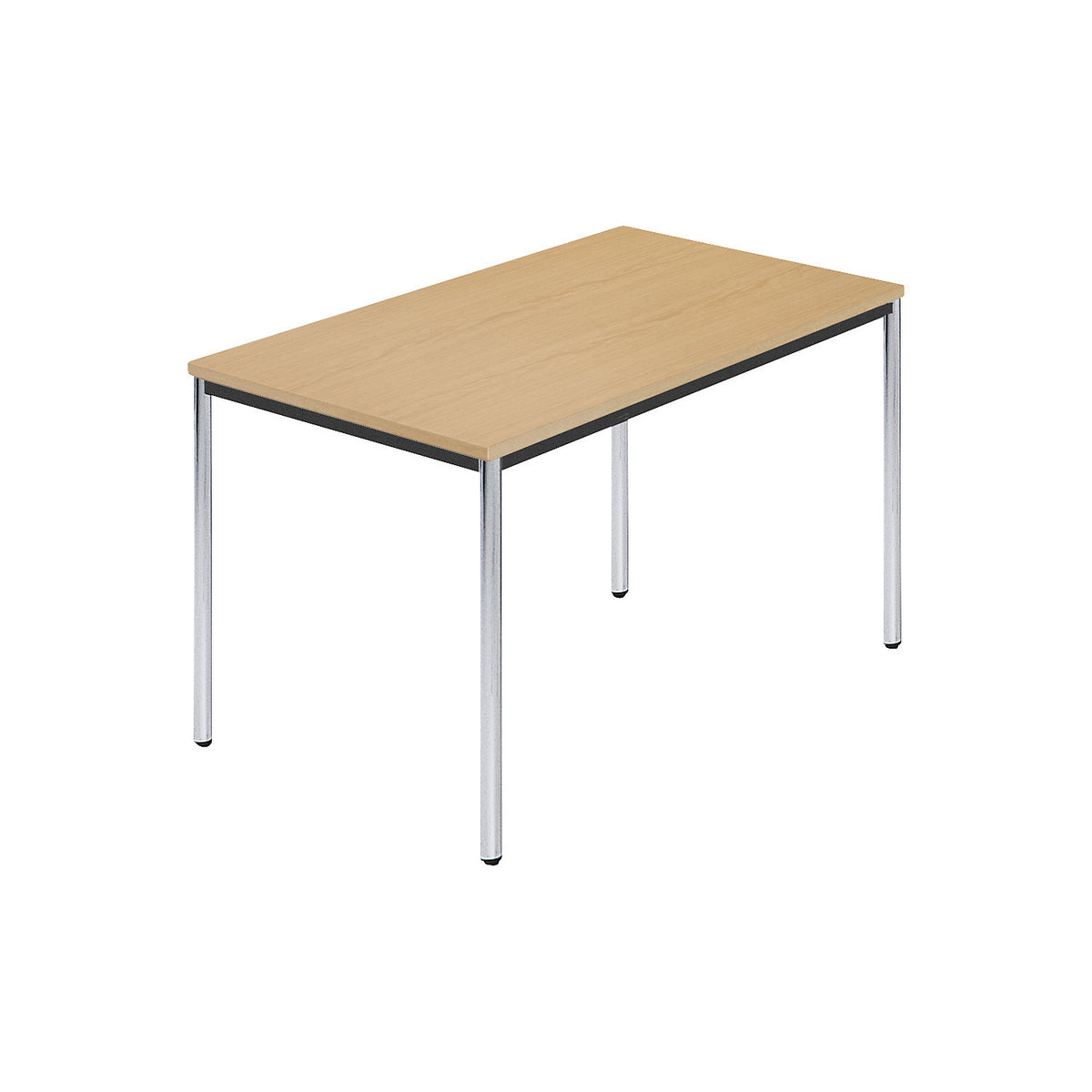 Rectangular table, chrome plated round tubes, WxD 1200 x 800 mm, natural beech finish.
