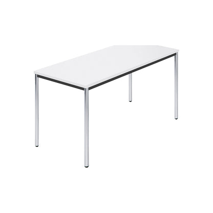 Rectangular table, chrome plated round tubes, WxD 1400 x 700 mm, white.
