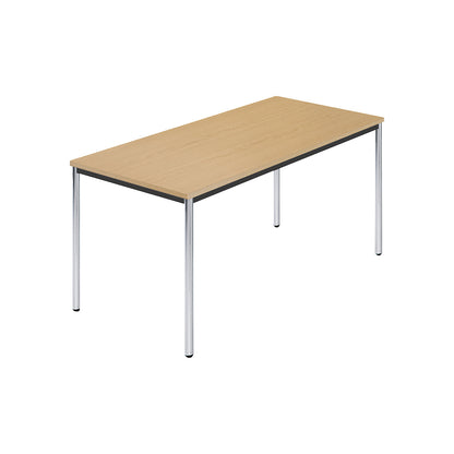 Rectangular table, chrome plated round tubes, WxD 1500 x 800 mm, natural beech finish.