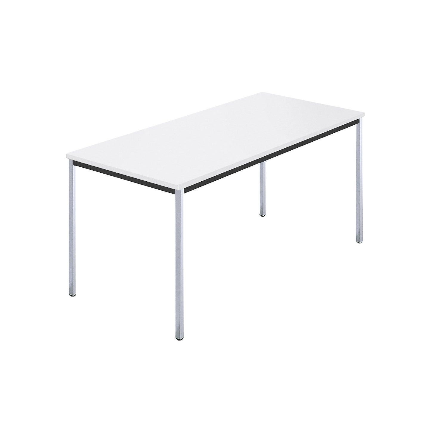 Rectangular table, square tubular steel chrome plated, WxD 1500 x 800 mm, white.