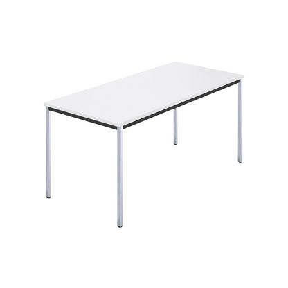 Rectangular table, square tubular steel chrome plated, WxD 1500 x 800 mm, white.